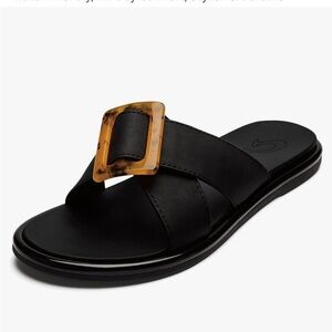OluKai Black Sandals with Tortoise Buckle